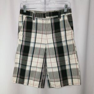 Dickies Long Plaid Shorts Chino Black White Pockets Bermuda Cotton Youth Boys 14